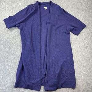 Eileen Fisher Sweater Womens 1X Blue Open Front Short Sleeve Linen Knit Cardigan